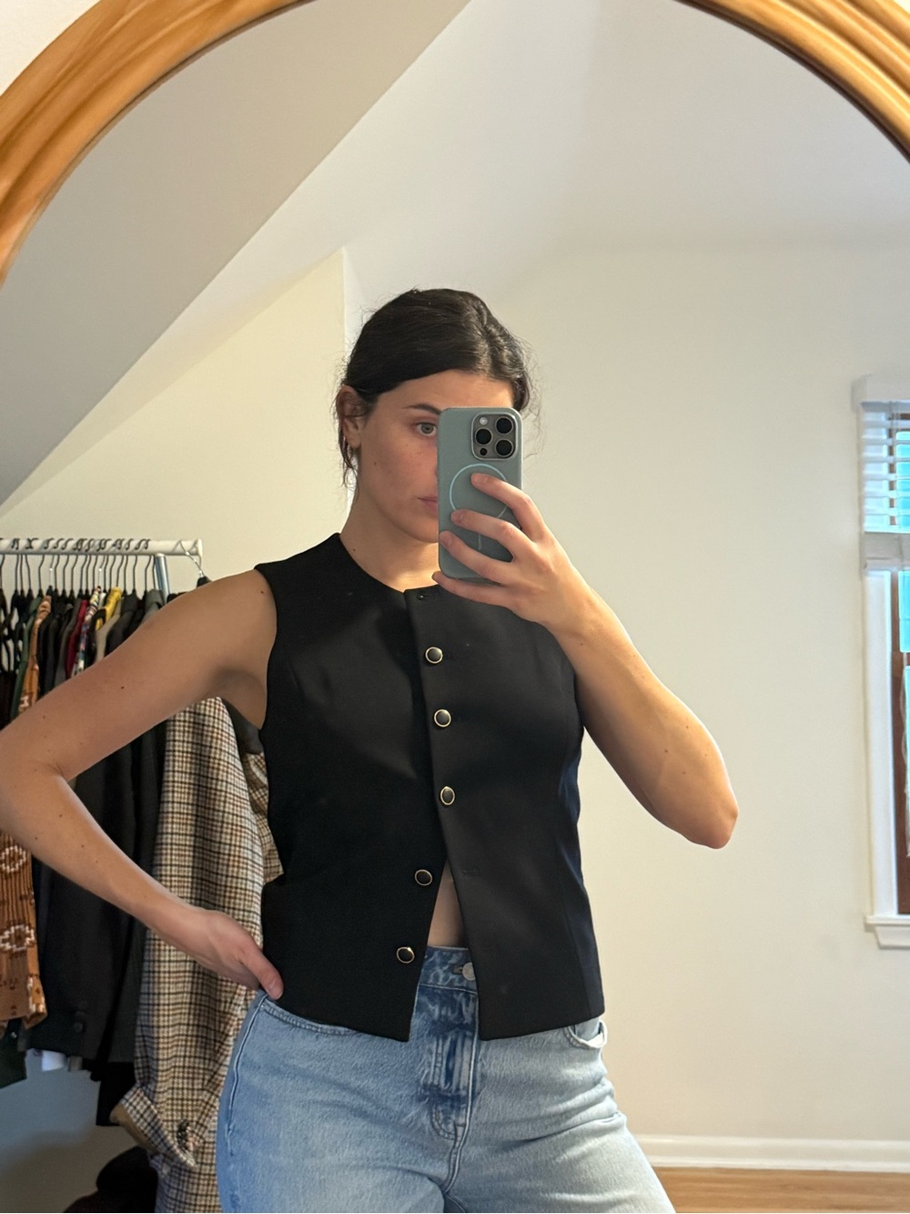 rag & bone Sleeveless Black Button-Front Vest